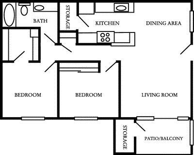 2 Beds • 1 Bath 721 floor plan